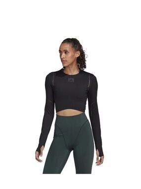 NWOT Adidas Black Long-Sleeve Crop Top with Thumbholes (Size Medium)